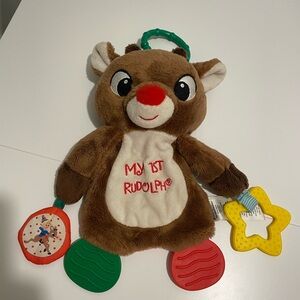Baby My 1st Rudolph Plush Toy Brown Red Reindeer with Teether & Rattle Christmas